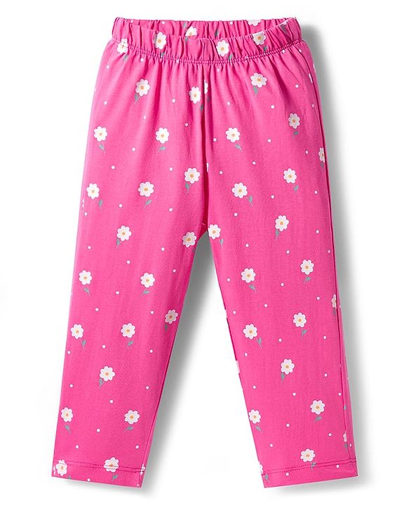 Babyhug Cotton Knit Full Sleeves Co-ords Front Open Night Suit with Floral Print - Pink