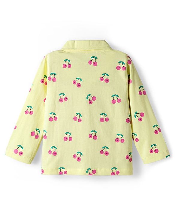 Babyhug Cotton Knit Full Sleeves Co-ord Night Suit With Cherry Print - Yellow