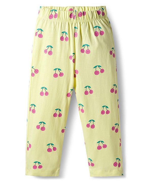 Babyhug Cotton Knit Full Sleeves Co-ord Night Suit With Cherry Print - Yellow
