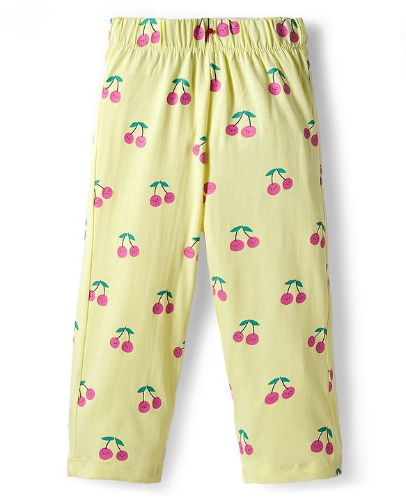 Babyhug Cotton Knit Full Sleeves Co-ord Night Suit With Cherry Print - Yellow