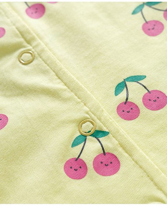 Babyhug Cotton Knit Full Sleeves Co-ord Night Suit With Cherry Print - Yellow