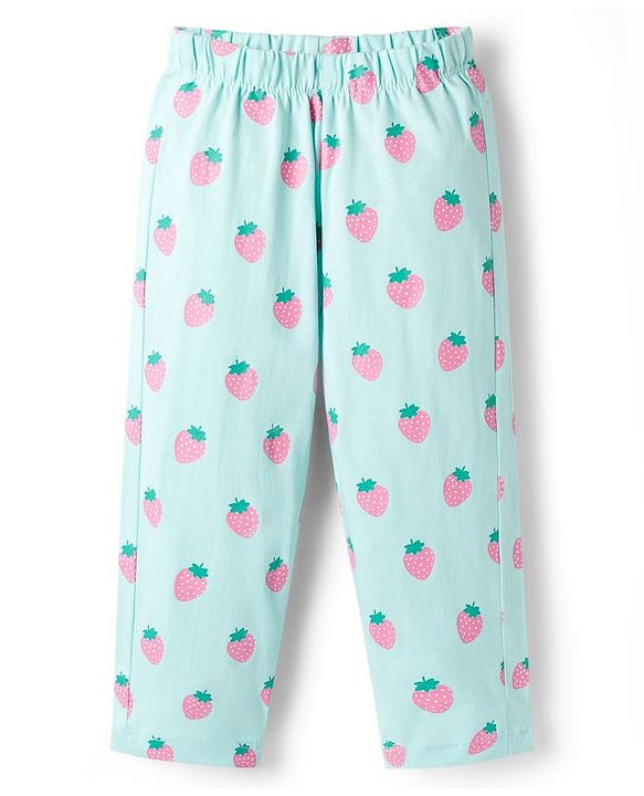 Babyhug Cotton Knit Full Sleeves Night Suit with Strawberry Print - Mint