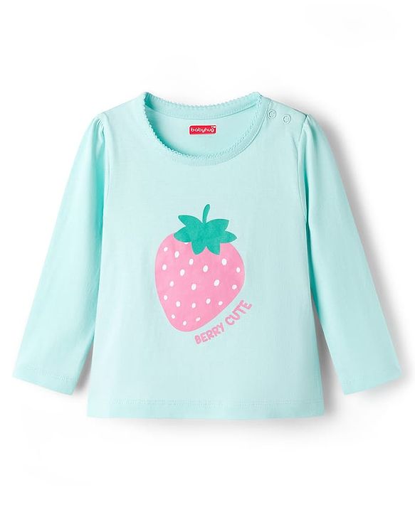 Babyhug Cotton Knit Full Sleeves Night Suit with Strawberry Print - Mint