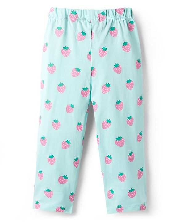 Babyhug Cotton Knit Full Sleeves Night Suit with Strawberry Print - Mint