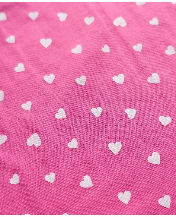 Babyhug Cotton Knit Full Sleeves Co-ords Night Suit with Heart Print - Pink