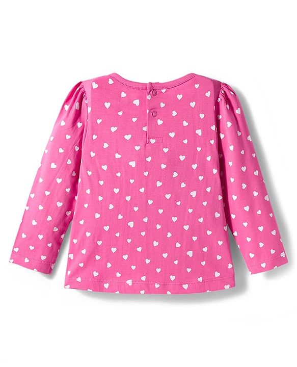 Babyhug Cotton Knit Full Sleeves Co-ords Night Suit with Heart Print - Pink