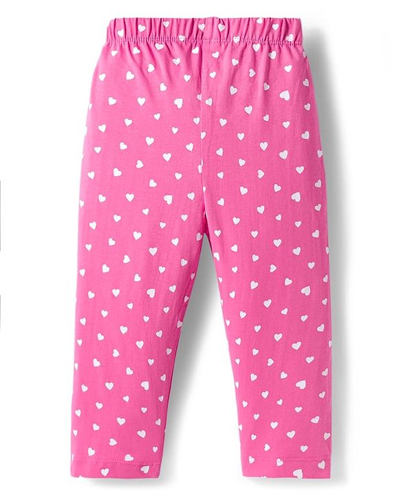 Babyhug Cotton Knit Full Sleeves Co-ords Night Suit with Heart Print - Pink