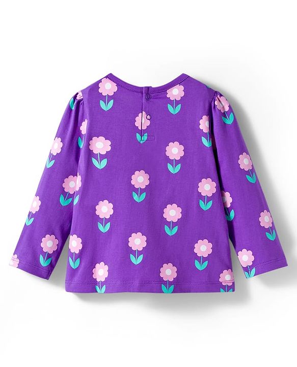 Babyhug Cotton Knit Full Sleeves Co-ords Night Suit with Floral Print - Purple