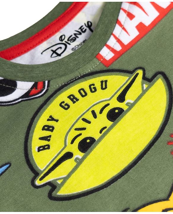 Babyhug Disney 100% Cotton Knit Full Sleeves Co-Ords T-Shirt & Pyjama Night Suit With Disney Character Print - Olive Green
