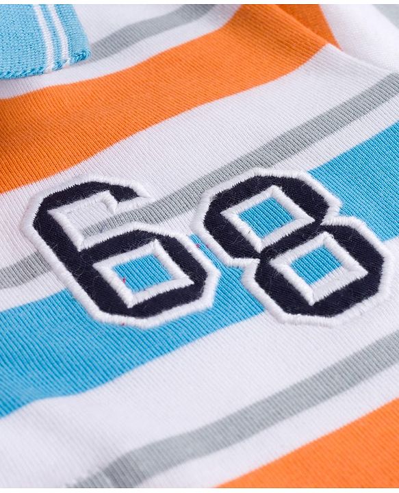 Babyhug Cotton Knit Full Sleeves Striped Polo T-Shirt - Multicolor