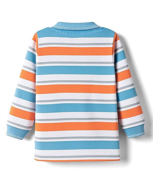 Babyhug Cotton Knit Full Sleeves Striped Polo T-Shirt - Multicolor