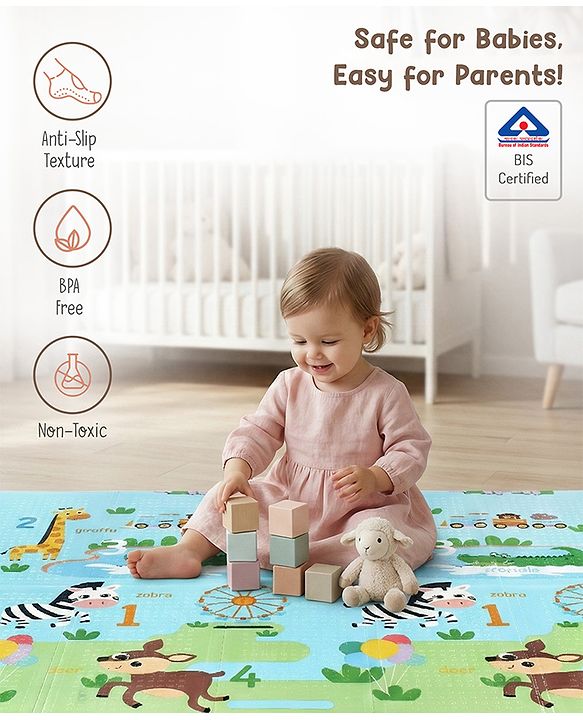 Babyhug Reversible Foldable Dino Theme Learning & Play Floor Mat 180x150 cm|Thickness 8 mm|Waterproof & Soft Foam|Colorful Crawling & Baby Massage Mat|Ideal to Gift|Easy to Fold & Carry| 0-12 Yrs|BIS