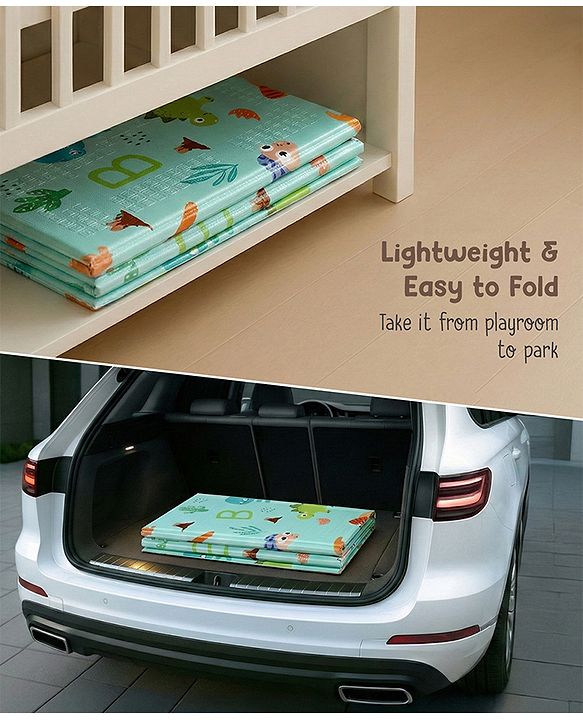 Babyhug Reversible Foldable Dino Theme Learning & Play Floor Mat 180x150 cm|Thickness 8 mm|Waterproof & Soft Foam|Colorful Crawling & Baby Massage Mat|Ideal to Gift|Easy to Fold & Carry| 0-12 Yrs|BIS