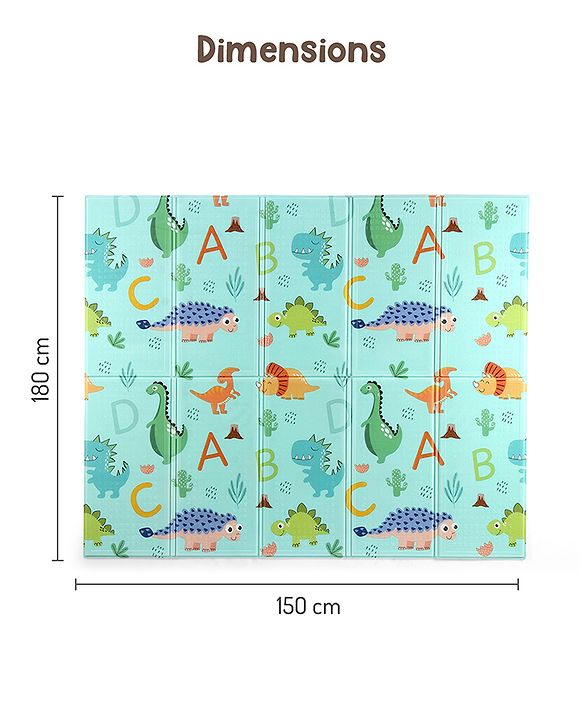 Babyhug Reversible Foldable Dino Theme Learning & Play Floor Mat 180x150 cm|Thickness 8 mm|Waterproof & Soft Foam|Colorful Crawling & Baby Massage Mat|Ideal to Gift|Easy to Fold & Carry| 0-12 Yrs|BIS