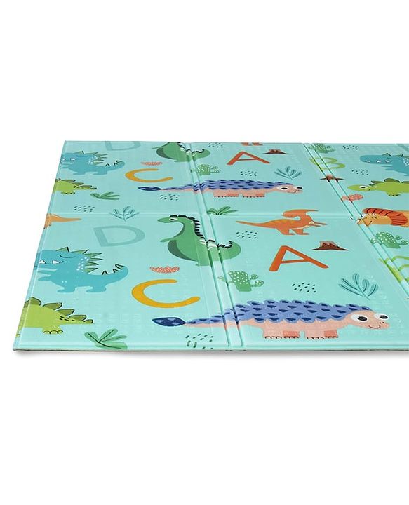 Babyhug Reversible Foldable Dino Theme Learning & Play Floor Mat 180x150 cm|Thickness 8 mm|Waterproof & Soft Foam|Colorful Crawling & Baby Massage Mat|Ideal to Gift|Easy to Fold & Carry| 0-12 Yrs|BIS