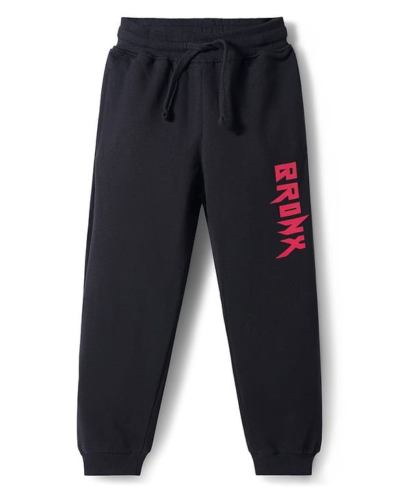 Pine Kids Cotton Knit Half Sleeves T-Shirt & Lounge Pant Set with Text Graphic - Black