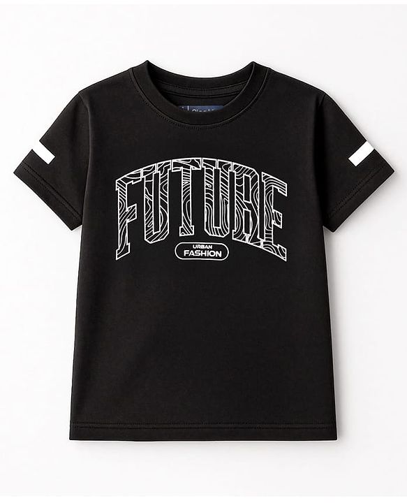 Pine Kids Cotton Knit Half Sleeves T-Shirt & Joggers Set With Future Print - Black