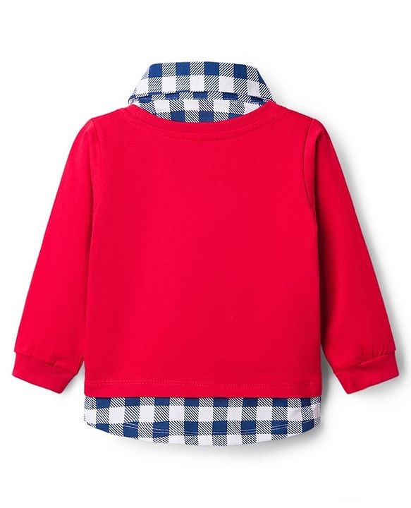 Babyhug 100% Cotton Knit Full Sleeves T-Shirt With Dino Print with Attached Shirt - Red