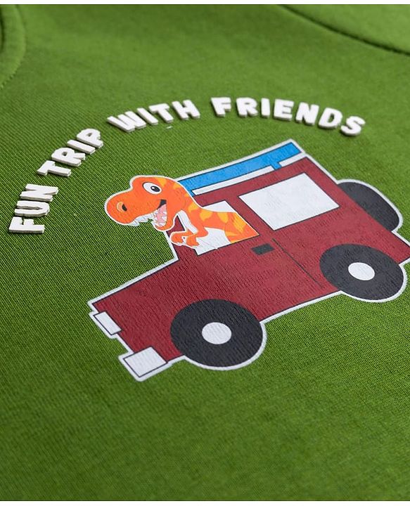 Babyhug Cotton Knit Full Sleeves T-Shirt with Dino Front & Back Graphic - Green