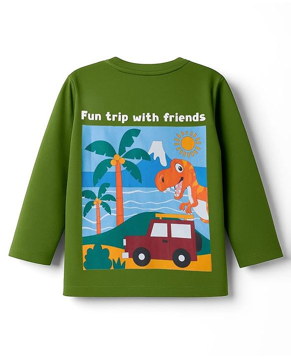 Babyhug Cotton Knit Full Sleeves T-Shirt with Dino Front & Back Graphic - Green