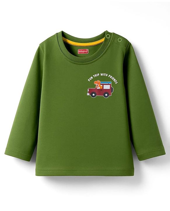 Babyhug Cotton Knit Full Sleeves T-Shirt with Dino Front & Back Graphic - Green