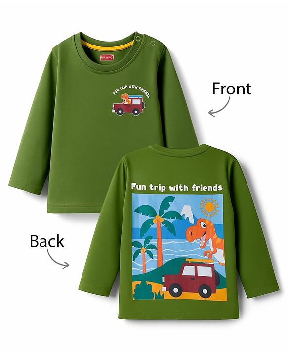 Babyhug Cotton Knit Full Sleeves T-Shirt with Dino Front & Back Graphic - Green