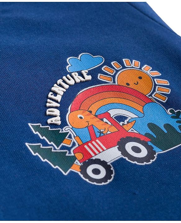 Babyhug Cotton Knit Full Sleeves T-Shirt With Dino Print - Navy Blue