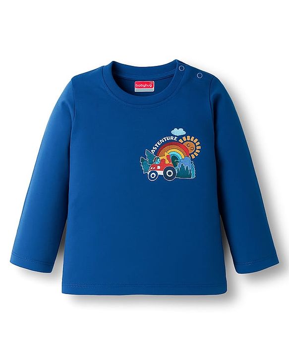 Babyhug Cotton Knit Full Sleeves T-Shirt With Dino Print - Navy Blue