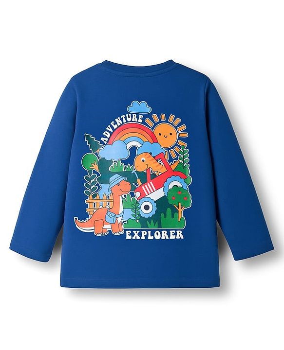 Babyhug Cotton Knit Full Sleeves T-Shirt With Dino Print - Navy Blue