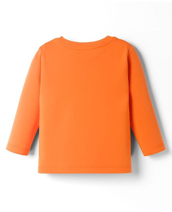 Babyhug Cotton Knit Full Sleeves T-Shirt With Text Print - Orange
