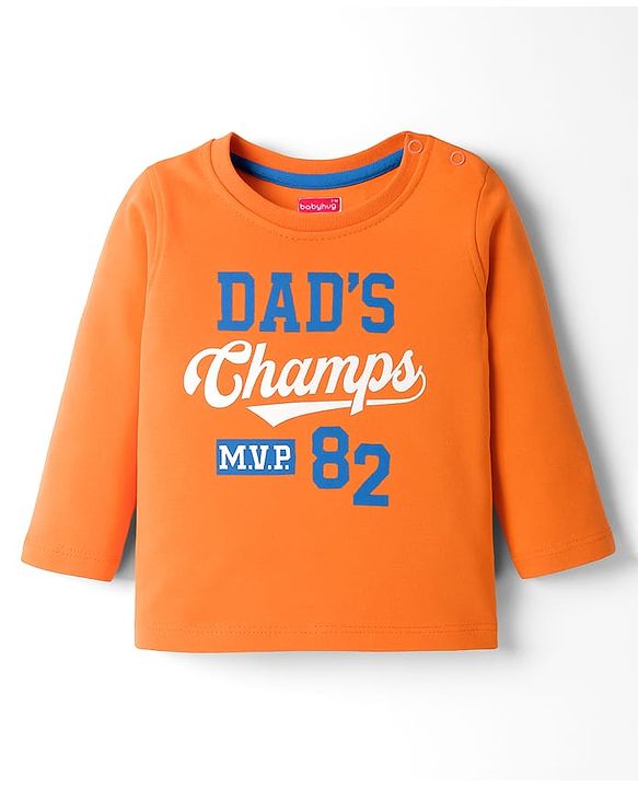 Babyhug Cotton Knit Full Sleeves T-Shirt With Text Print - Orange