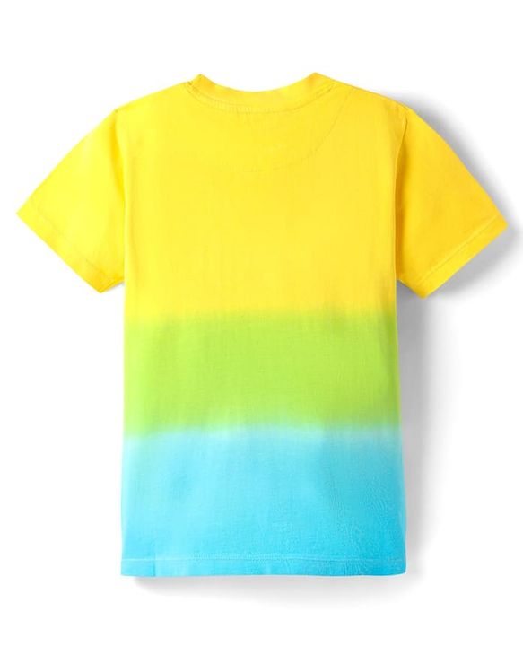 Pine Kids Single Jersey Knit Half Sleeves T-Shirt & Shorts Set with Beach Theme Print - Yellow
