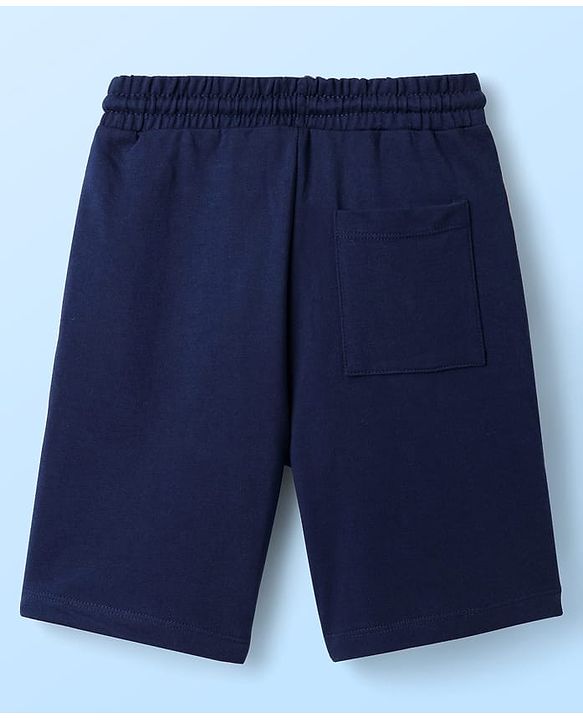 Pine Kids Single Jersey Knit Half Sleeves T-Shirt & Shorts Set with Text Print - Navy Blue