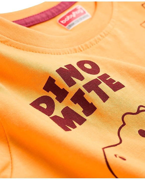 Babyhug Cotton Knit Full Sleeves T-Shirt With Dino Print - Yellow