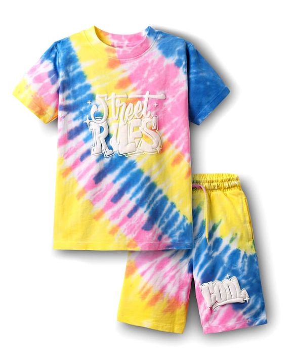 Pine Kids Single Jersey Knit Half Sleeves Co-ords T-Shirt & Shorts Set with Text Graphic - Multicolor