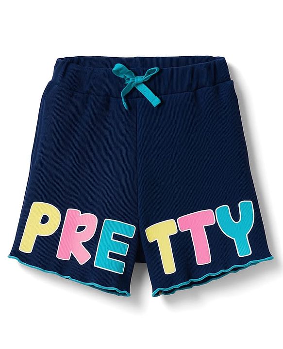 Pine Kids Single Jersey Knit Half Sleeves T-Shirt & Shorts Set with Text Graphic - Navy Blue