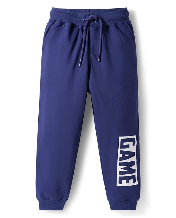 Pine Kids Cotton Knit Half Sleeves Cut & Sew T-Shirt & Lounge Pant Set with Text Graphic - Navy Blue