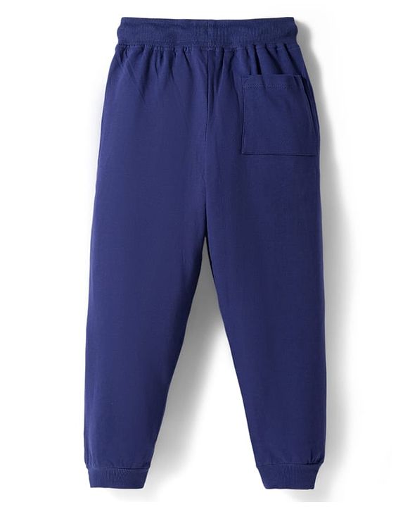 Pine Kids Cotton Knit Half Sleeves Cut & Sew T-Shirt & Lounge Pant Set with Text Graphic - Navy Blue