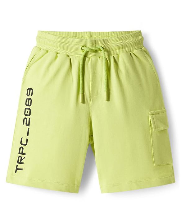 Pine Kids Cotton Knit Half Sleeves T-Shirt & Shorts Set with Tropical Print - Black & Limegreen