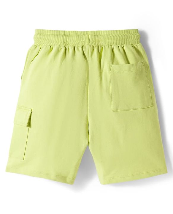 Pine Kids Cotton Knit Half Sleeves T-Shirt & Shorts Set with Tropical Print - Black & Limegreen