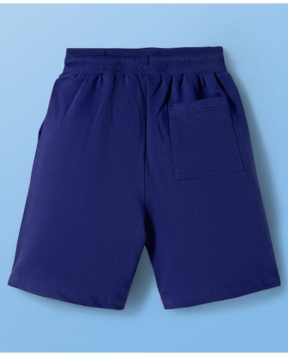 Pine Kids Cotton Knit Half Sleeves T-Shirt & Shorts Set with Beach Theme Print - Navy Blue