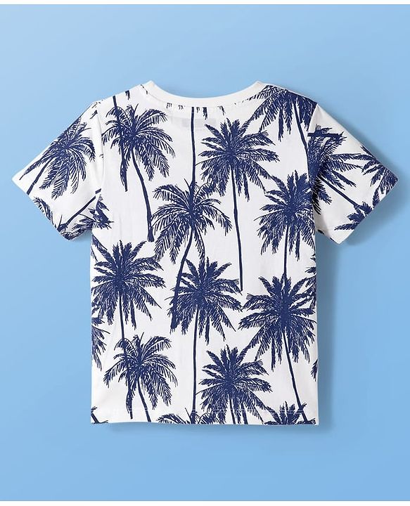 Pine Kids Cotton Knit Half Sleeves T-Shirt & Shorts Set with Beach Theme Print - Navy Blue