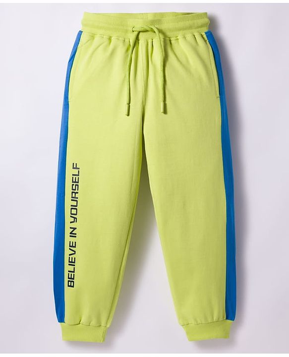 Pine Kids Cotton Knit Half Sleeves T-Shirt & Lounge Pant Set With Text Print - White & Lime Green