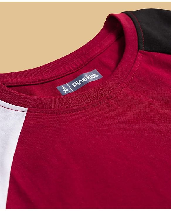 Pine Kids Cotton Knit Half Raglan Sleeves T-Shirt & Lounge Pant Set with Text Graphic - Black & Maroon