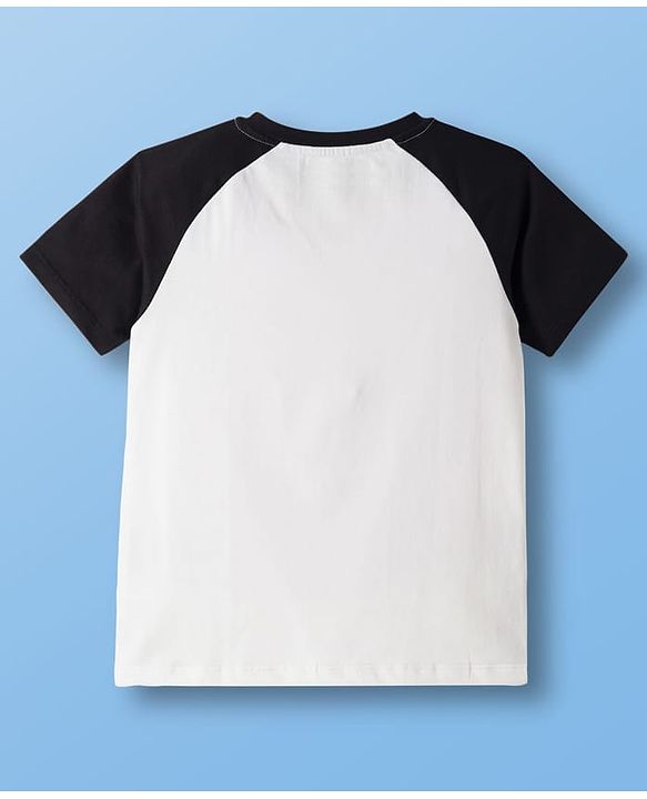 Pine Kids Cotton Knit Half Raglan Sleeves Cut & Sew T-Shirt & Shorts Set with Just Be Cool Print - Black & White