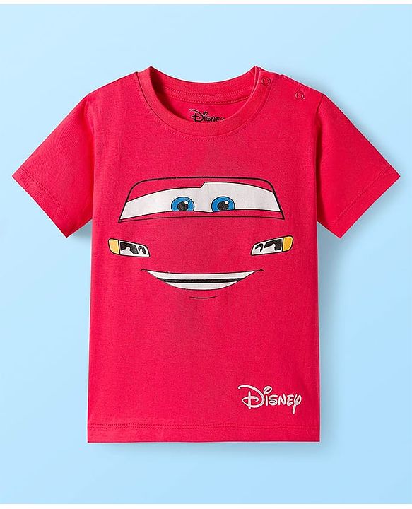 Babyhug Disney Single Jersey Knit Half Sleeves Shorts Night Suit With Cars Graphics - Dark Pink