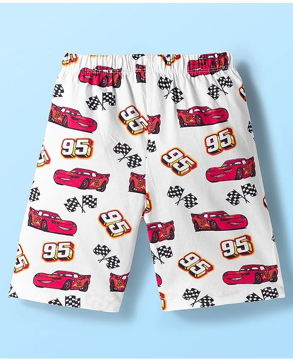 Babyhug Disney Single Jersey Knit Half Sleeves Shorts Night Suit With Cars Graphics - Dark Pink