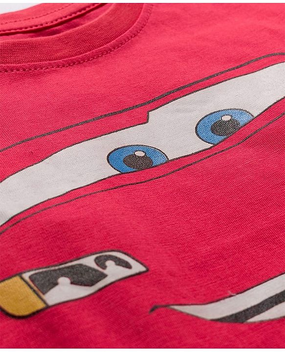 Babyhug Disney Single Jersey Knit Half Sleeves Shorts Night Suit With Cars Graphics - Dark Pink