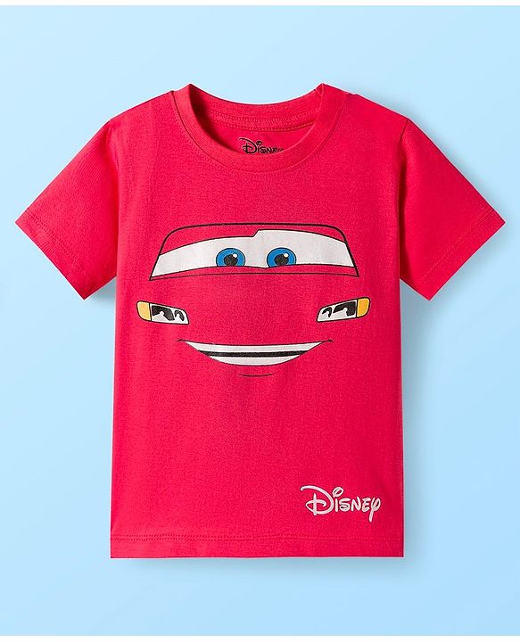 Babyhug Disney Single Jersey Knit Half Sleeves Shorts Night Suit With Cars Graphics - Dark Pink