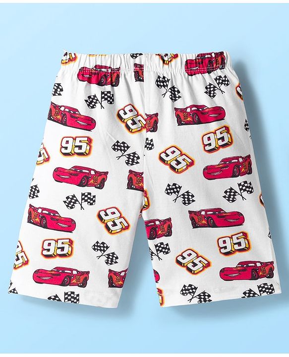 Babyhug Disney Single Jersey Knit Half Sleeves Shorts Night Suit With Cars Graphics - Dark Pink